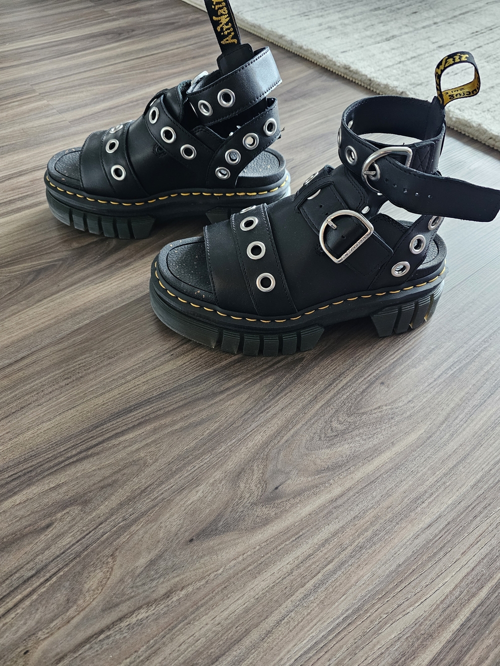 Dr. Martens Black Lug-Sole Eyelet Buckle Sandals UK5 / US7
